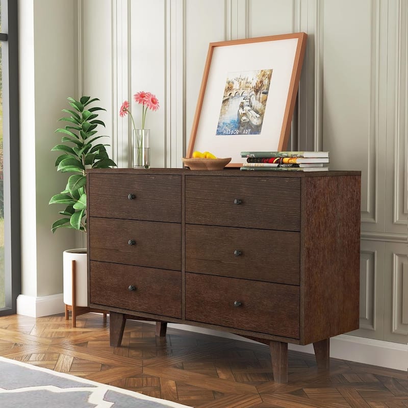 6 Drawers Dresser for Bedroom, Chest of Drawers with Handle Solid Wood Storage Organizer