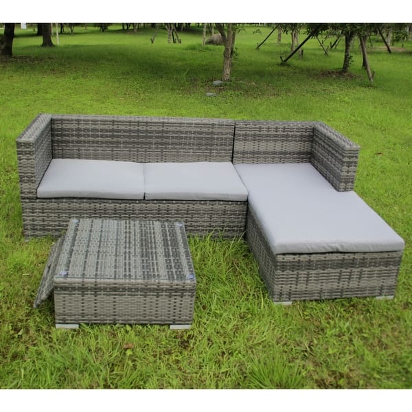 Shop Aleko Outdoor Garden Furniture Patio Rattan Sectional Set Table And Pillows Overstock 31644878