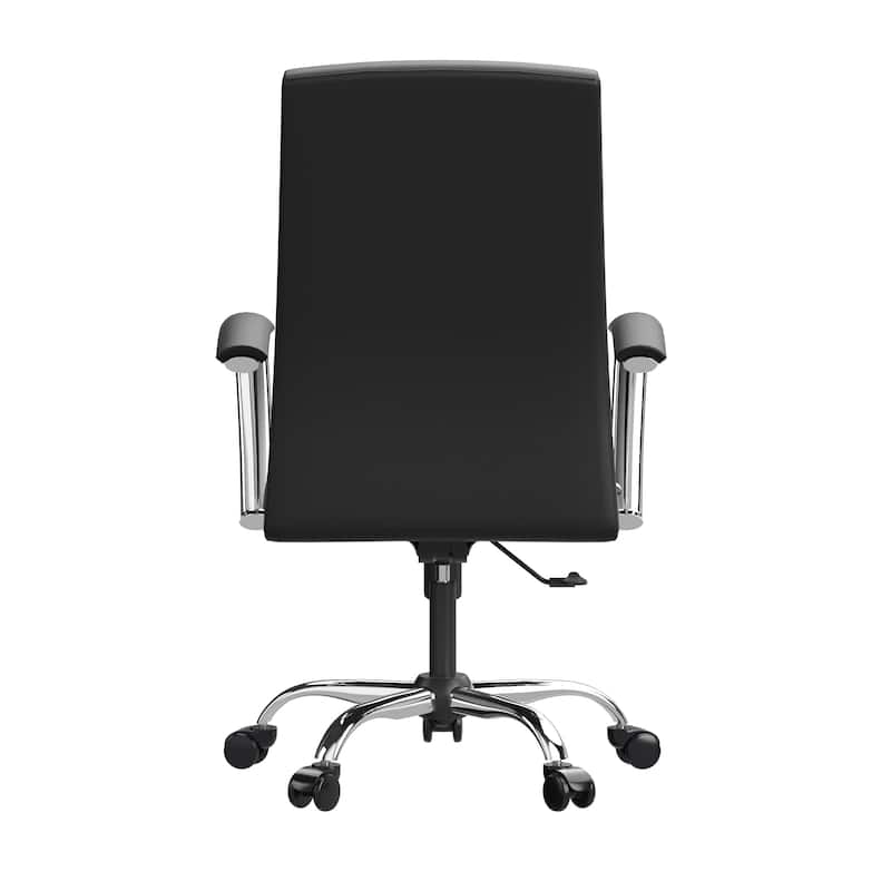 LeisureMod Evander Modern Swivel Office Chair in Faux Leather with Silver Frame