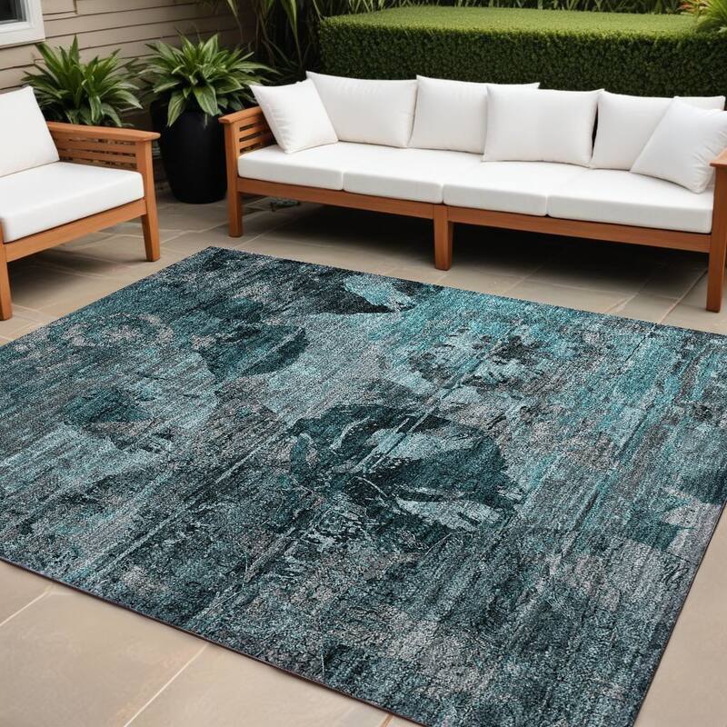 Alnave Artistic Abstract Weather Resistant Blended Style Runner Outdoor Rug - 9' X 12' - Multi