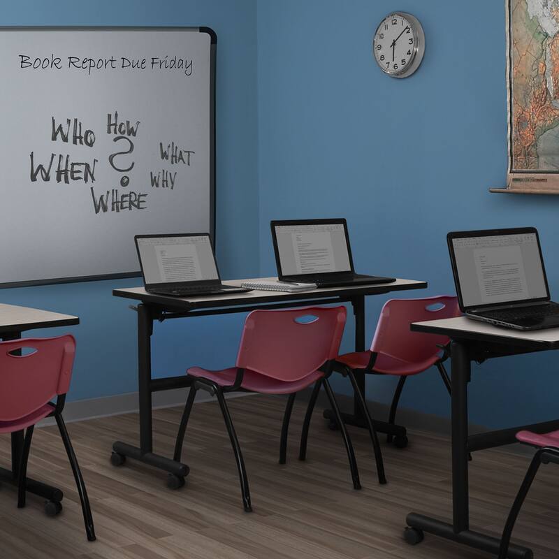 48" Flip Top Mobile Training Table- Maple & 2 'M' Stack Chairs- Burgundy