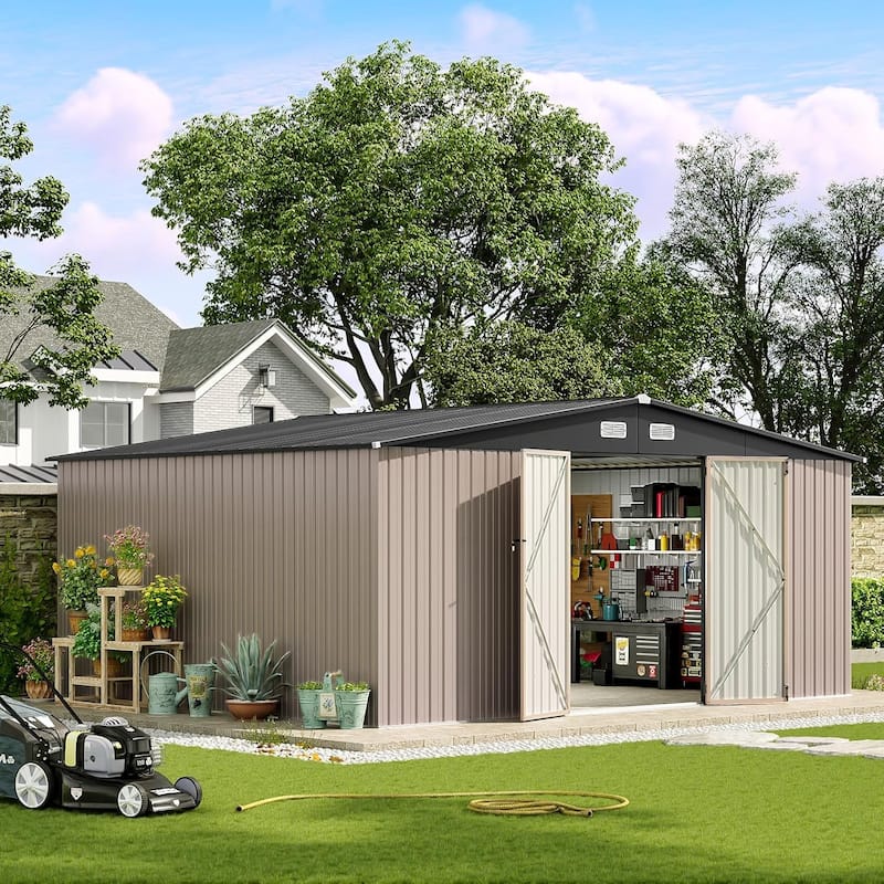 AOXUN Outdoor Storage Shed with Lockable Doors and Air Vents for Garden