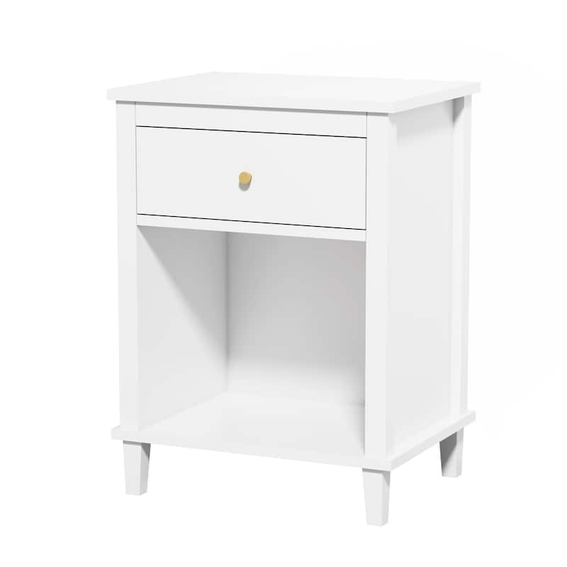 Anmytek White Nightstand with Drawer and Shelf Farmhouse Modern Bedside Table
