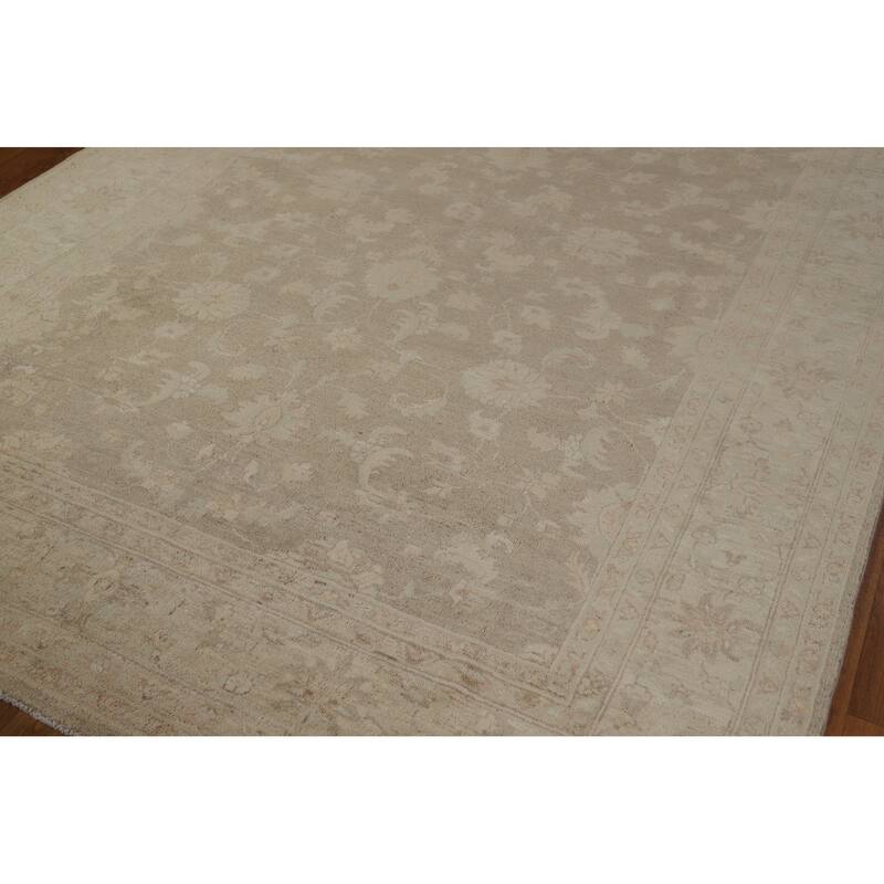 Hand Knotted Oriental 100% Wool Carpet Transitional All-Over Brown Oushak Area Rug - 9' 8'' X 6' 8''