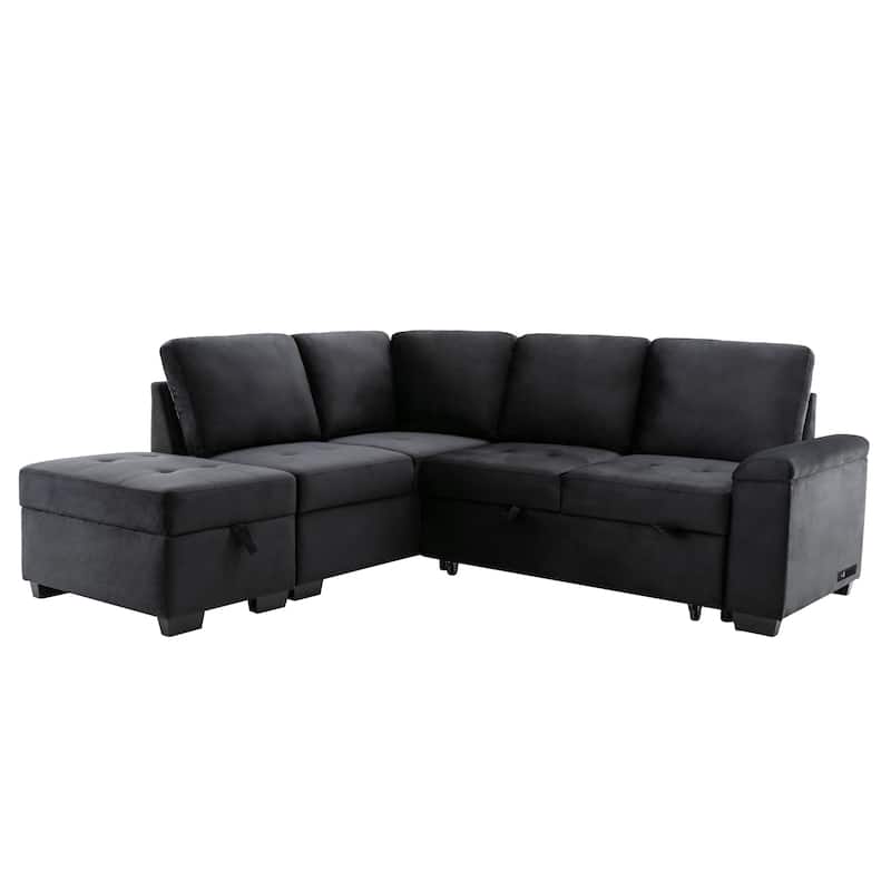 L-Shaped Corner Sectional Sofa Bed with Storage and USB Charging