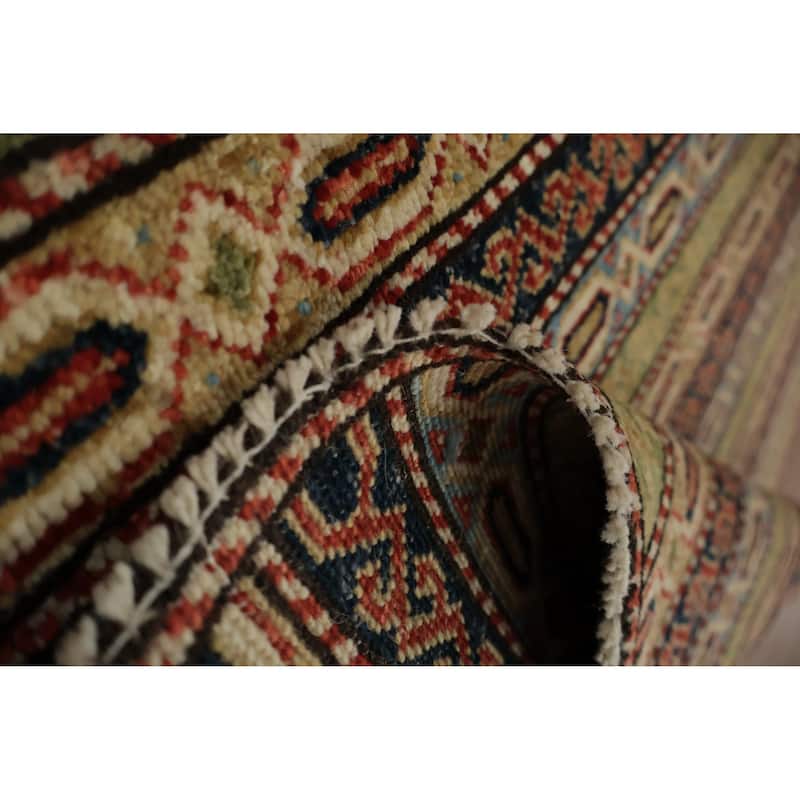 Hand Knotted Oriental 100% Wool Carpet Traditional Geometric Multi-Colored Kazak Area Rug - 5' 11'' X 3' 10''