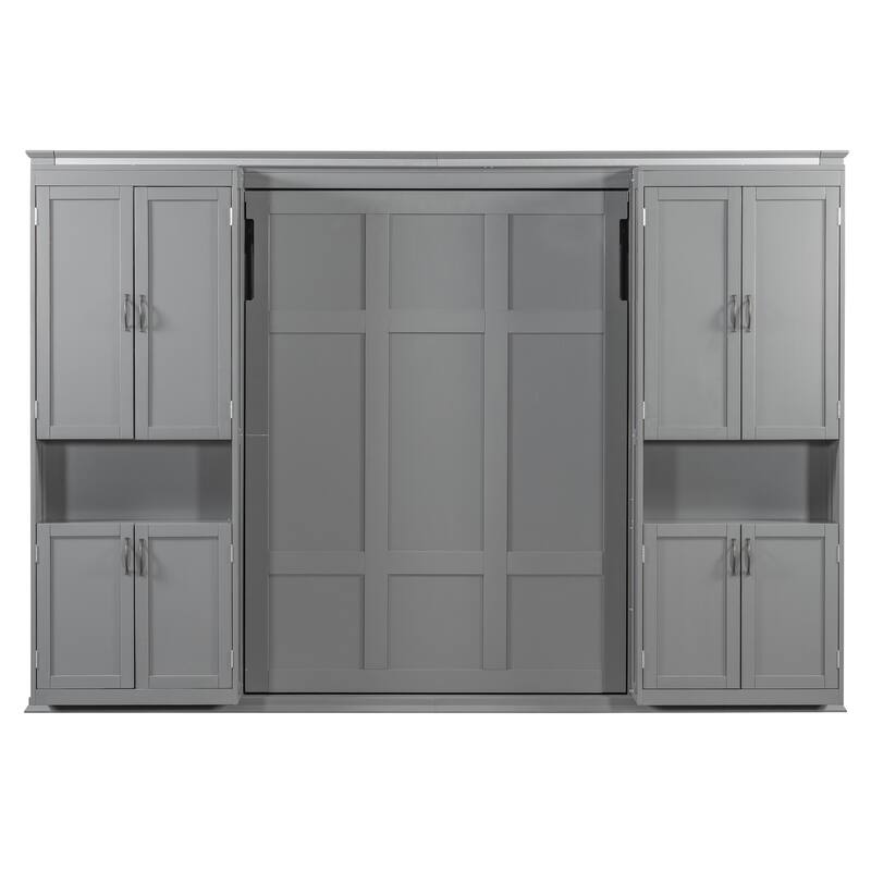 Queen Murphy Bed Wall System with Dual Glide Cabinets & 6-Tier Mega Storage by Harper&Bright Designs