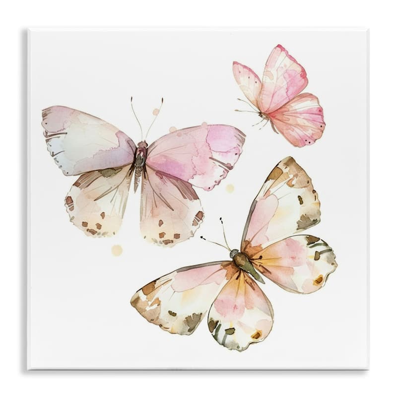 Stupell Soft Watercolor Butterfly Trio Wall Plaque Art Design By LSR Creative Studio - 12 x 12