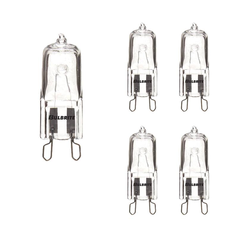 Bulbrite Pack of (5) 120V Dimmable T4 Halogen Mini Light Bulbs with Bi-Pin (G9) Base, 2900K Soft White Light - 100 Watt - Clear
