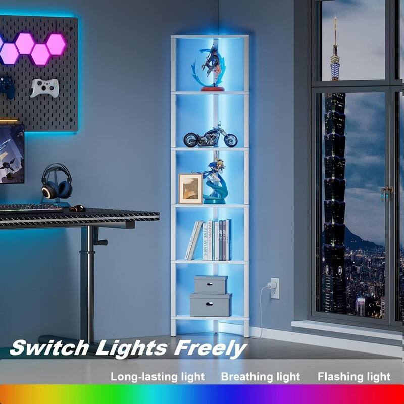6-Tier Corner Bookshelf with LED Light