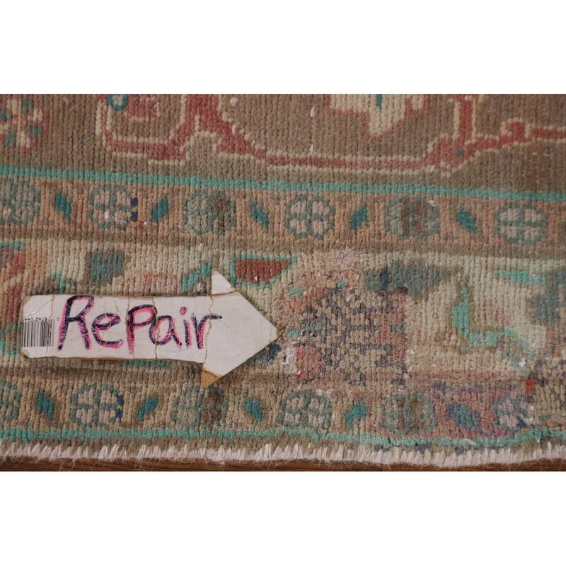 Brown Mahal Persian Vintage Runner Rug Handmade Wool Carpet - 3'4" x 9'3"
