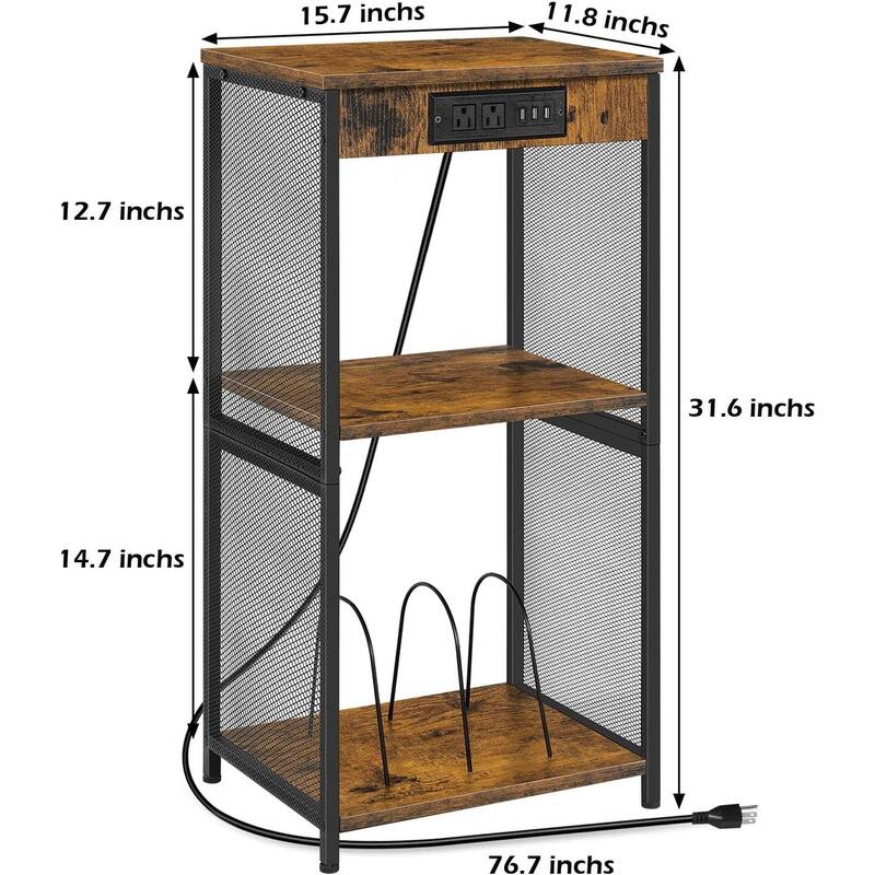 Vinyl Record Storage Table with Album Storage Power Outlet