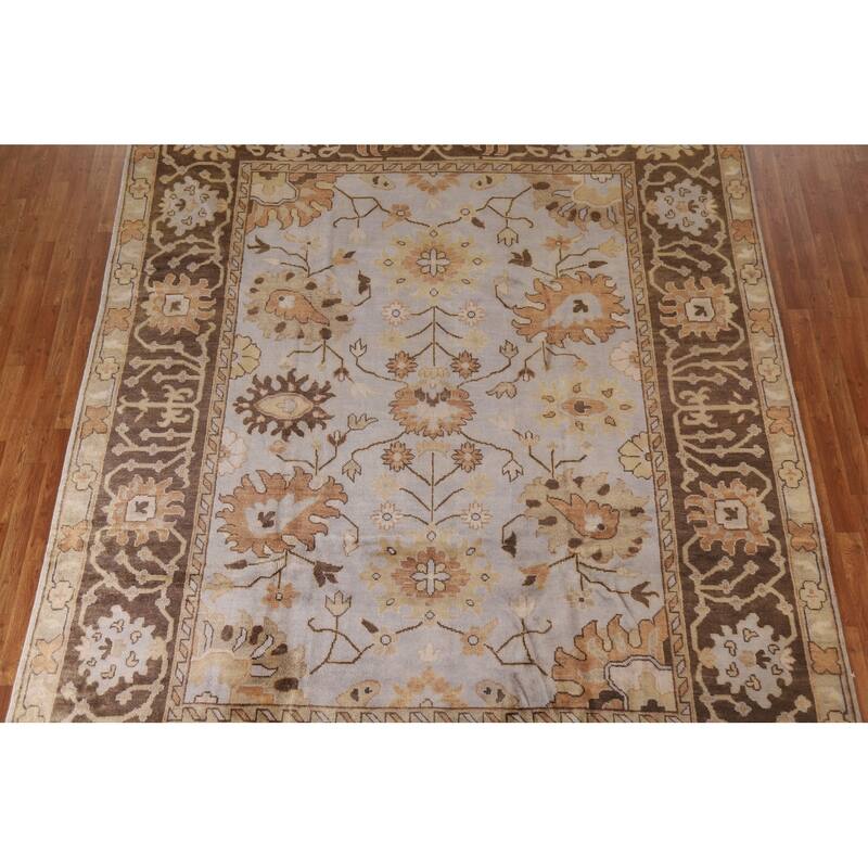 Hand Knotted Oriental 100% Wool Carpet Transitional Geometric Greys & Charcoal Oushak Area Rug - 11' 10'' X 9' 0''