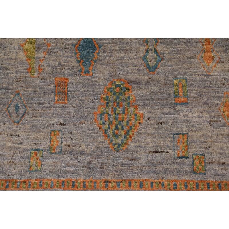 Hand Knotted Oriental 100% Wool Carpet Modern Tribal Greys & Charcoal Moroccan Area Rug - 9' 10'' X 6' 2''