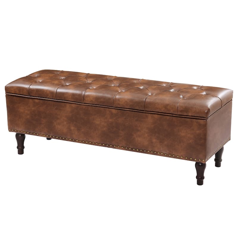 Tufted Storage Bench, Upholstered Ottoman with Storage - 50.8" W X 17.1" D X 18.3" H