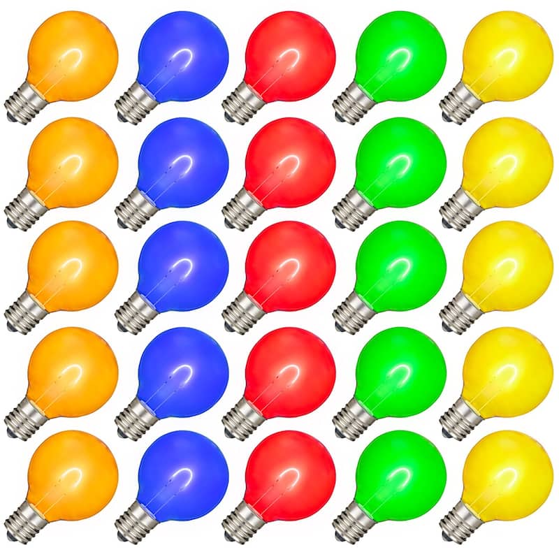 25 Pack LED G40 Plastic Filament Outdoor Globe Replacement Bulbs - Multi