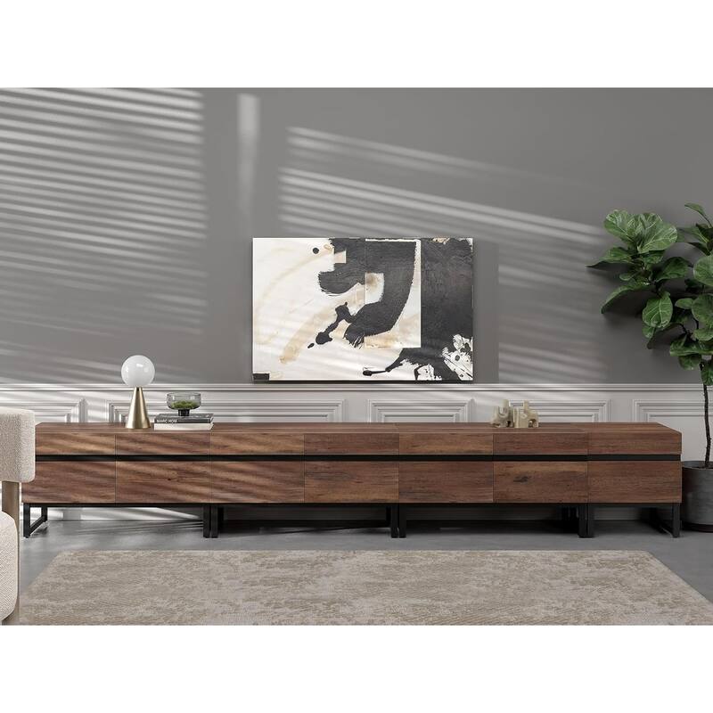 WAMPAT Modern TV Stand for TVs up to 50 inch TV, 2 in 1 Entertainment Center TV Console with Storage Cabinets and Metal Base