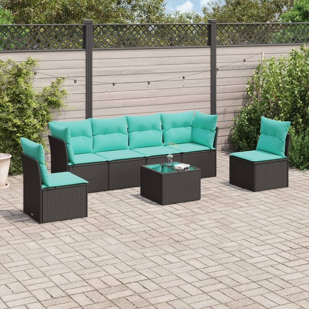 vidaXL 6/7 Piece Patio Sofa Set with Cushions Black/Brown/Gray Poly Rattan - 24.4 x 24.4 x 27.2
