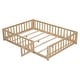 preview thumbnail 4 of 6, Beige Full Size Montessori Floor Platform Bed with Fence and Door for Kids, Made from Sturdy Wooden Bed Frame