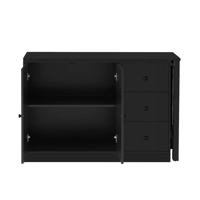 89.7" Wooden Sideboard with Extendable Table, 2 Doors & 3 Drawers Storage Cabinet for Living Room, Study, Kitchen