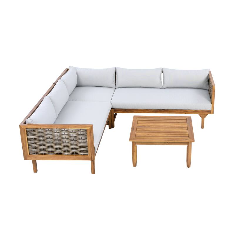 Outdoor Sectional Sofa Set with Waterproof Cushions Acacia Wood Frame