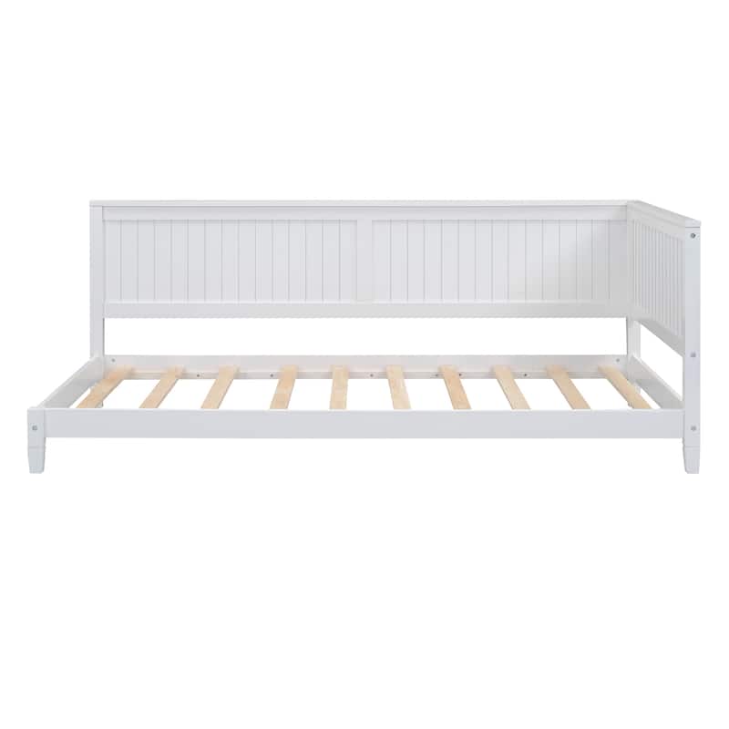 White Twin Wooden Daybed Frame with Backrest & Armrest
