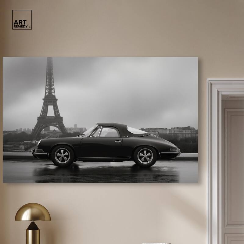 Classic Car and Eiffel Noir Canvas by Art Remedy, Gallery Wrapped