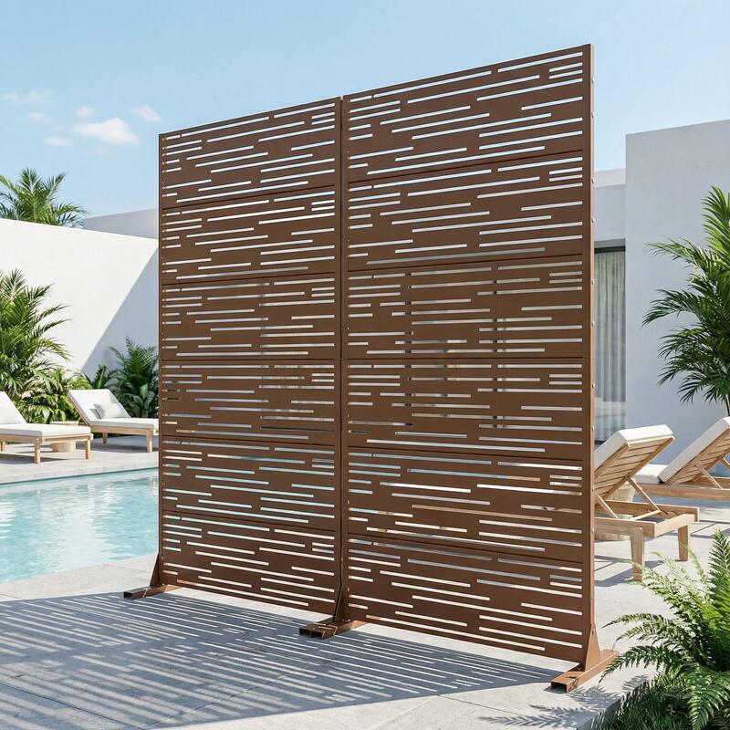 Outdoor Privacy Screen with Stand for Patio Garden Metal Fence Set of 2