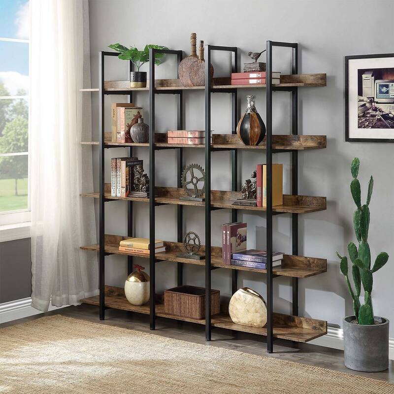 Vintage Industrial Bookshelf 5 Shelf Bookcase