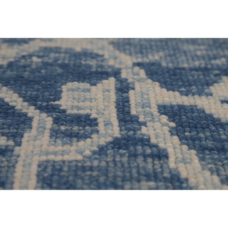 Hand Knotted Oriental 100% Wool Carpet Transitional All-Over Navy Blue & Blues Oushak Area Rug - 14' 9'' X 10' 0''