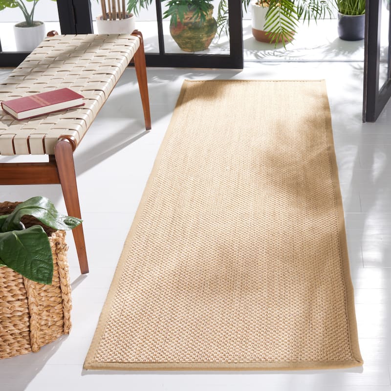 SAFAVIEH Natural Fiber Venus Casual Border Sisal Rug - 2'6" x 14' Runner - Maize/Linen