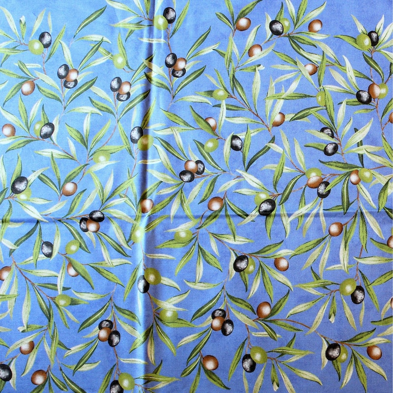 Wipeable Spill Resistant Provencal Cotton Cannes Collection Tablecloth - 60 x 98 in - Blue Olives