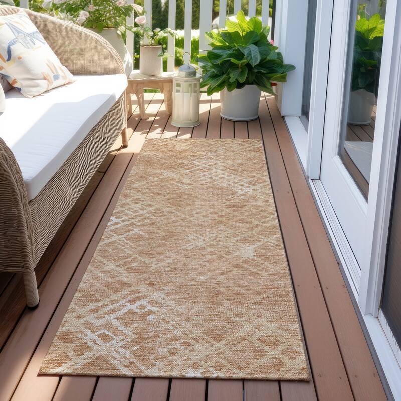 Machine Washable Indoor/ Outdoor Chantille Vintage Trellis Rug - Coral - 2'3" x 7'6"