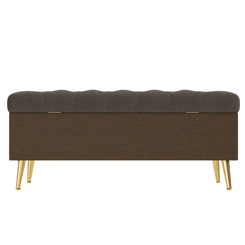 Roomfitters Modern Tufted Boucle Storage Ottoman Bench with Gold Metal Legs, Entryway End of Bed