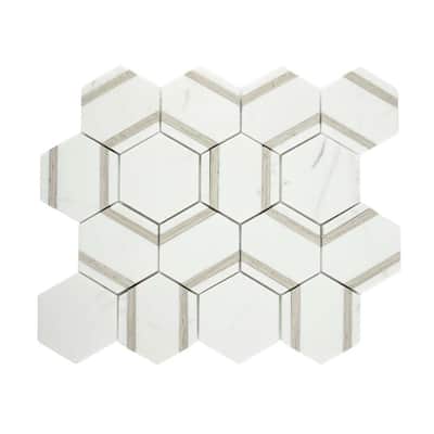 Pelta Orb 13x11 Polished Marble Hexagon Mosaic Tile - Floor, Wall, Backsplash