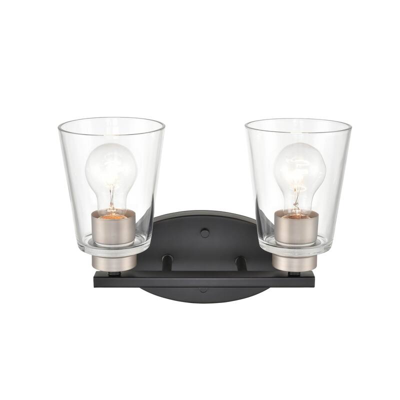 929 Lighting 2 Light Bathroom Vanity Fixture with Clear Glass Shades - Matte Black/Satin Nickel - Matte Black/Satin Nickel