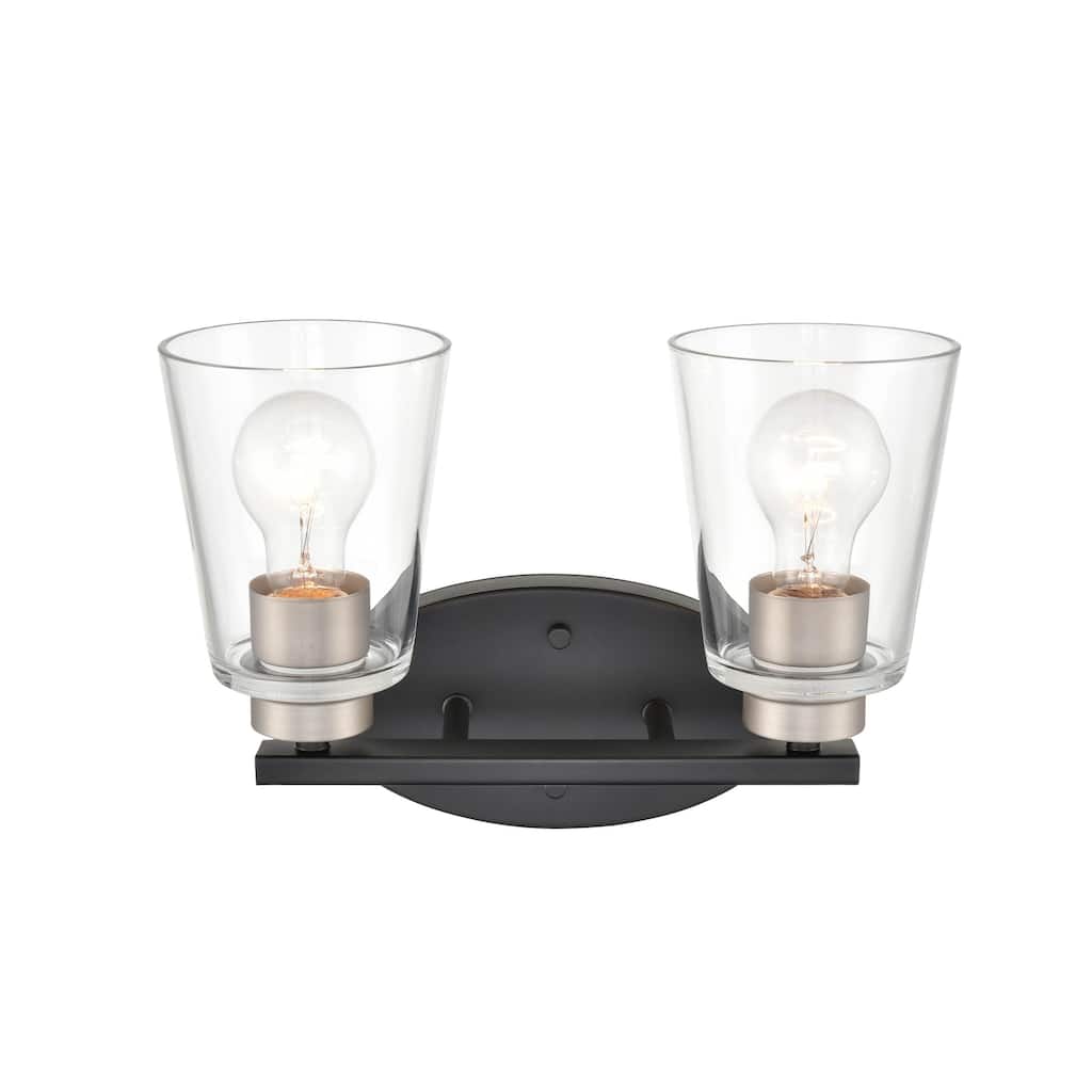 929 Lighting 2 Light Bathroom Vanity Fixture with Clear Glass Shades - Matte Black/Satin Nickel