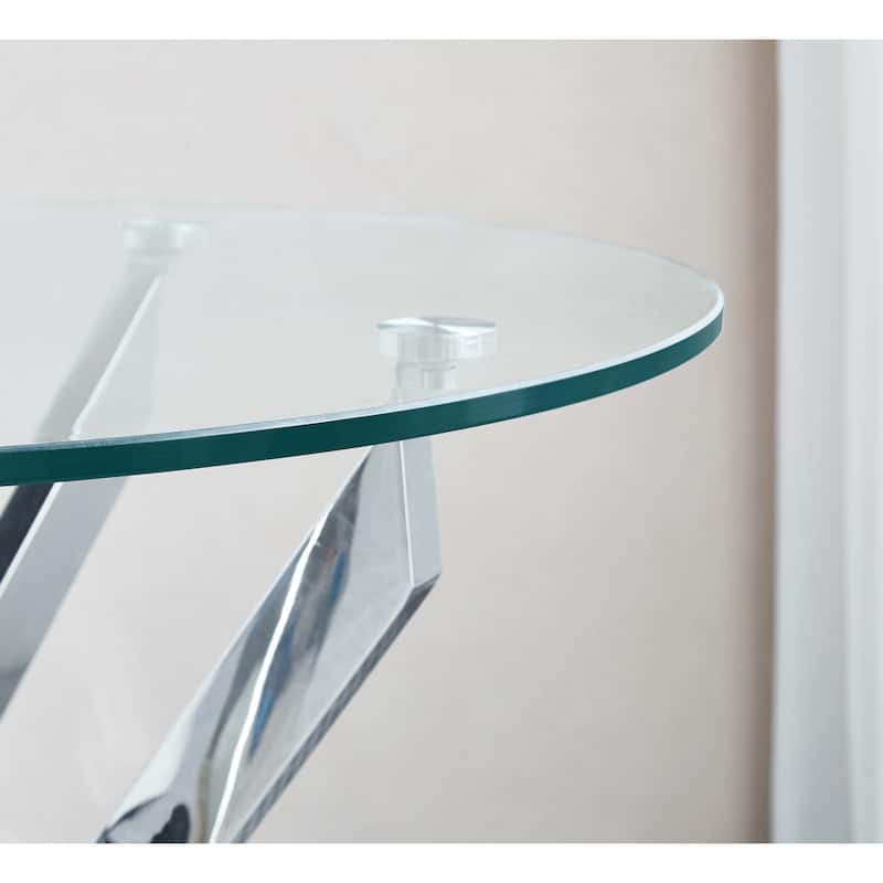 Modern Round Tempered Glass Coffee Table with Chrome Legs & Sculptural