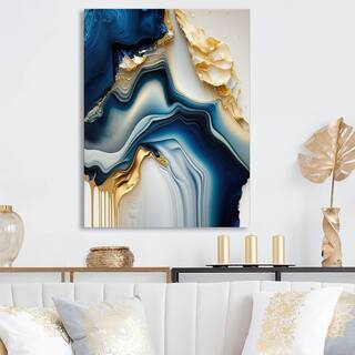 Designart 'Abstract Geode Gold And Blue Marble II' Abstract Marble Metal Wall Art