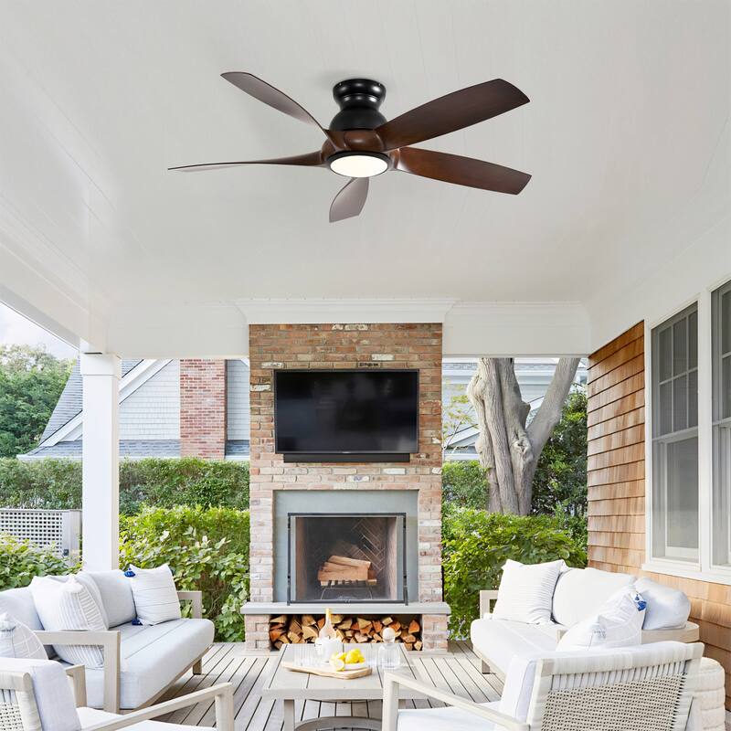 56 Inch 5 PCS ABS Blades Ceiling Fan With Light Kit 3 Color LED Light Source, DC 6 Speed,Remote Control