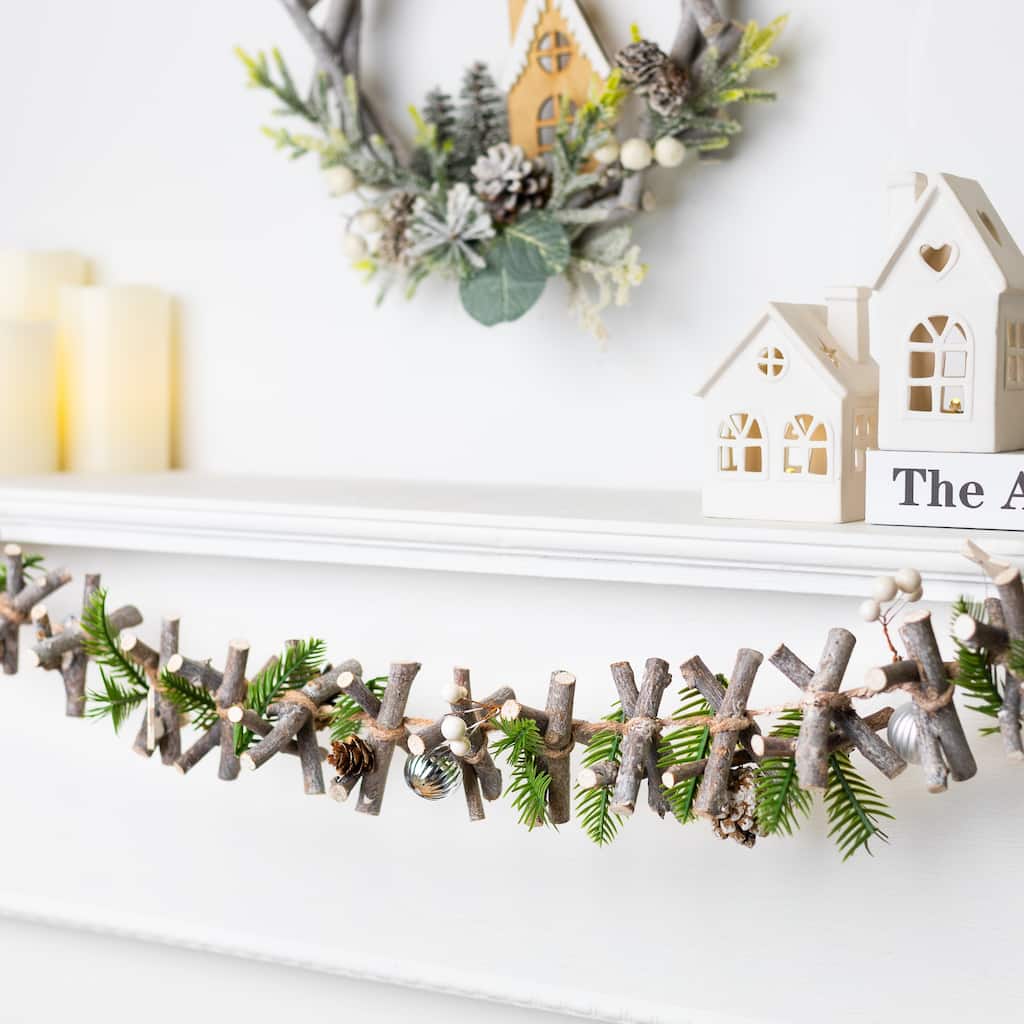 Ornaments and Stars Wood Branch Artificial Christmas Garland - 3.25' x 4" - Unlit