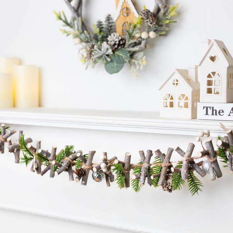 Ornaments and Stars Wood Branch Artificial Christmas Garland - 3.25' x 4" - Unlit