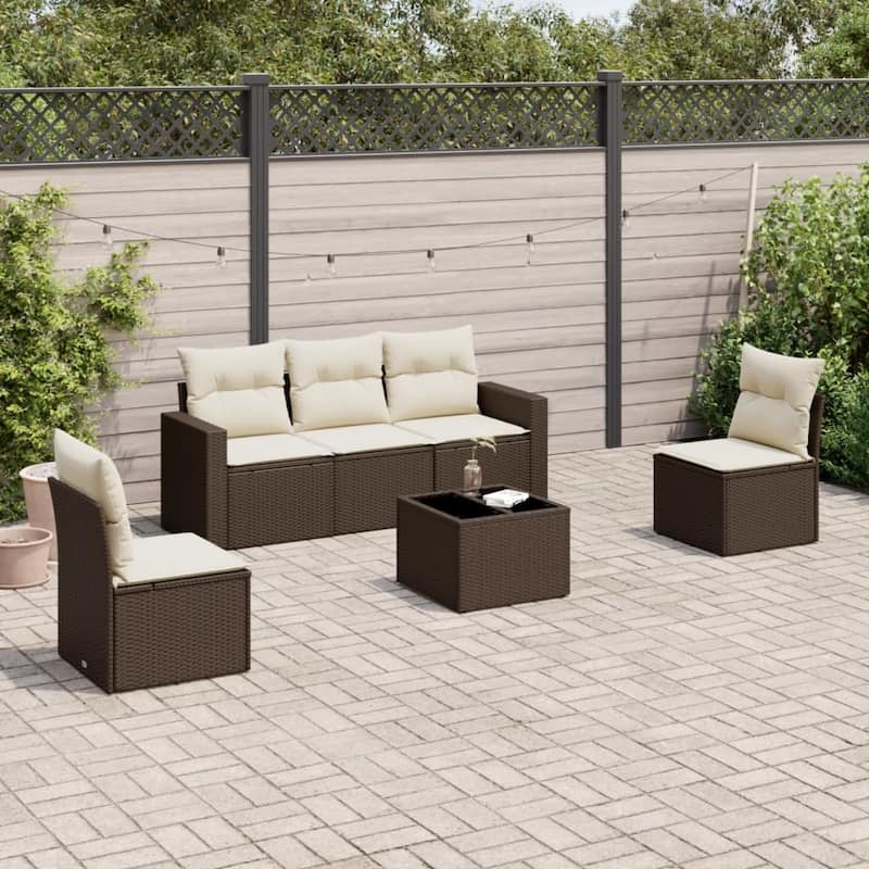 vidaXL Garden Sofa Set Brown and Cream PE Rattan Large Adjustable Feet - 21.7 x 21.7 x 14.6
