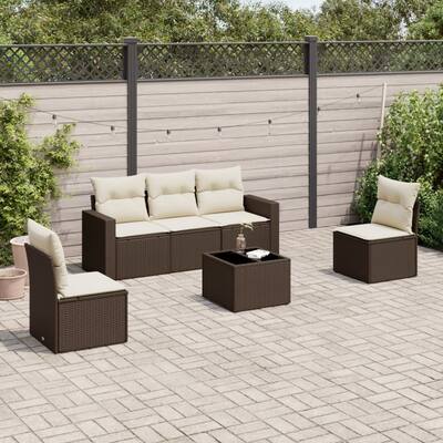 vidaXL Garden Sofa Set Brown and Cream PE Rattan Large Adjustable Feet - 21.7 x 21.7 x 14.6