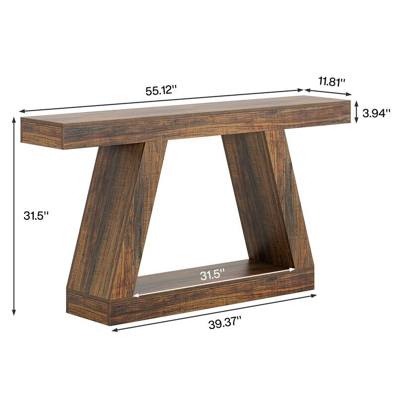 55"Farmhouse Console Table with Storage -Rustic Wooden Sofa Table for Entryway,Hallway,or Living Room, Industrial Accent Table