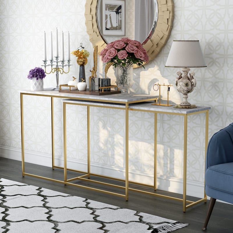 Aneeka Glam Gold 47-inch Faux Marble Nesting Sofa Tables by Furniture of America