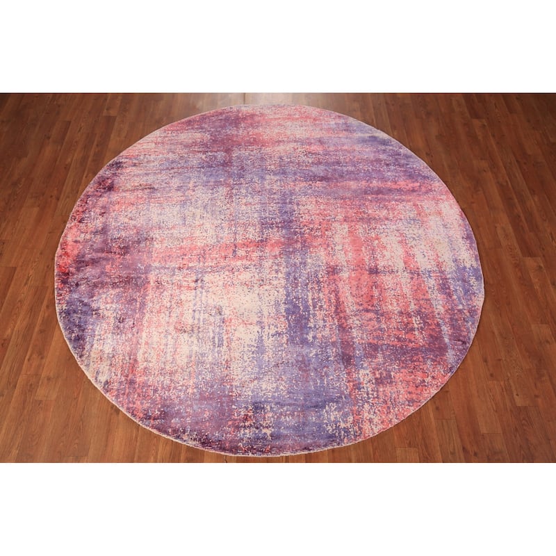 All-Over Abstract Modern Round Area Rug Hand-Knotted Wool Carpet - 6'6" x 6'6"