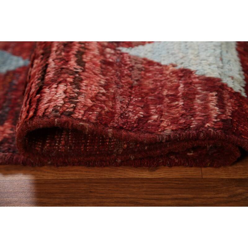Hand Knotted Oriental 100% Wool Carpet Modern Tribal Red Moroccan Area Rug - 7' 7'' X 5' 9''