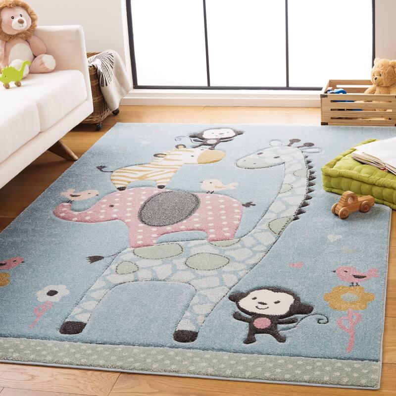 SAFAVIEH Carousel Kids Brandusa Animal Rug - 5'3" x 5'3" Square - Blue