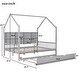 preview thumbnail 40 of 52, Semi-enclosed Wooden House Bed Frame with Pull Out Trundle Bed and Side Storage Shelf for Kids, Teens - No Box Spring Needed